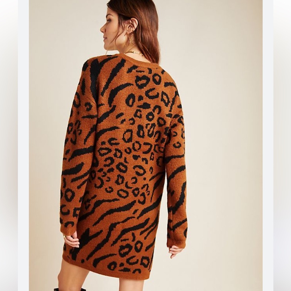 Anthropologie Brown and Black Leopard Print Sweater Dress - Picture 2 of 4